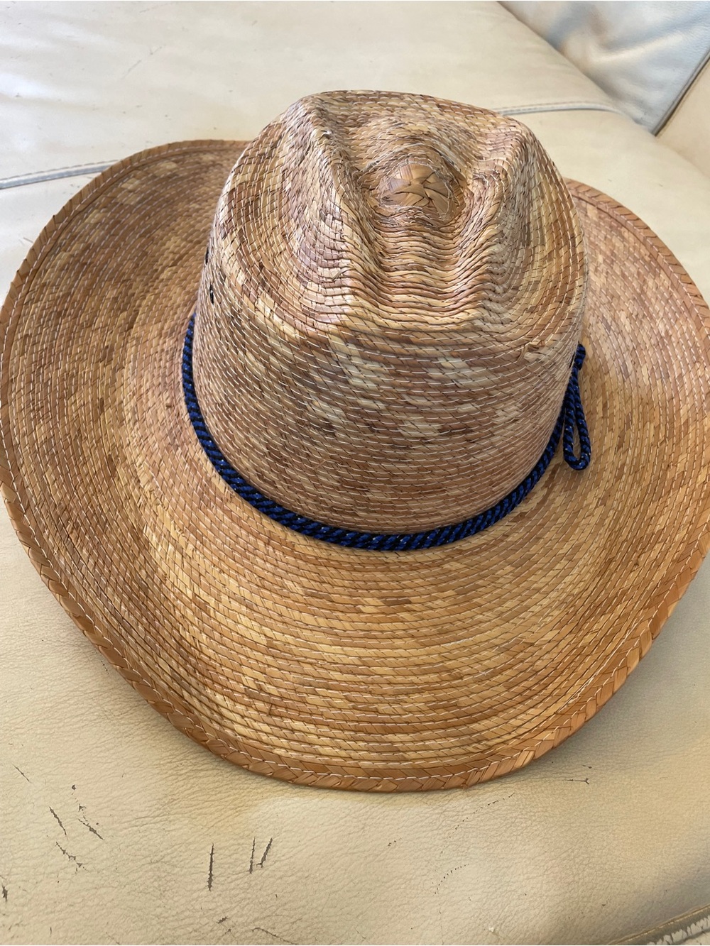 Source Unknown Natural Straw Hat with Navy Accent